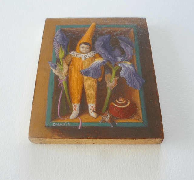 Miniature trompe l'oeil painting with pixie and iris flowers (sold out)