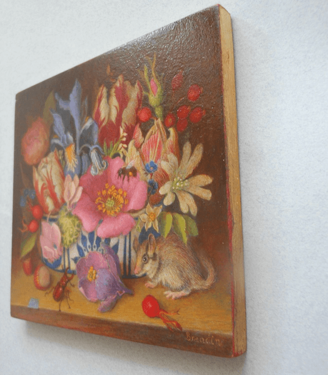 Sill life with bouquet and dormouse