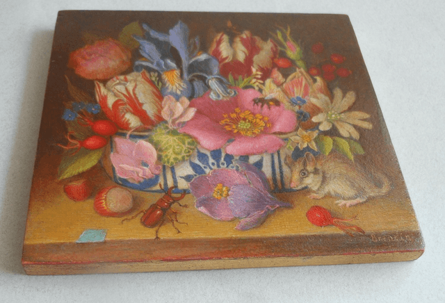 Sill life with bouquet and dormouse