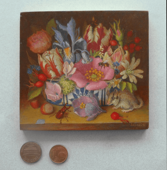 Sill life with bouquet and dormouse