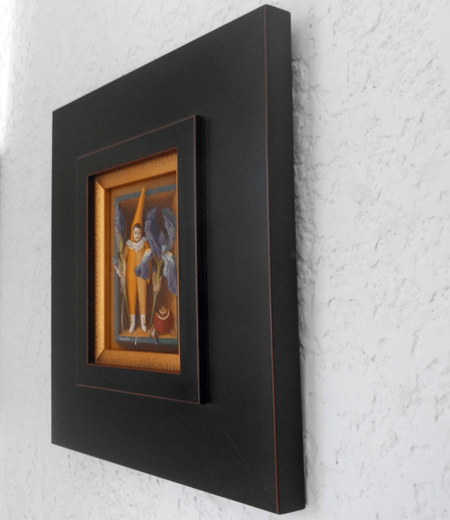 Miniature trompe l'oeil painting with pixie and iris flowers (sold out)