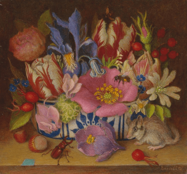 Sill life with bouquet and dormouse
